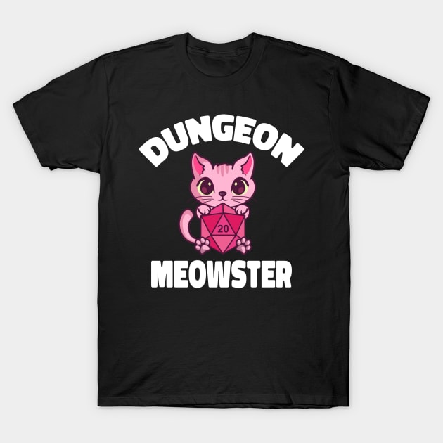 Dungeon Meowster Cat Tabletop Polyhedral T-Shirt by Delightful Designs